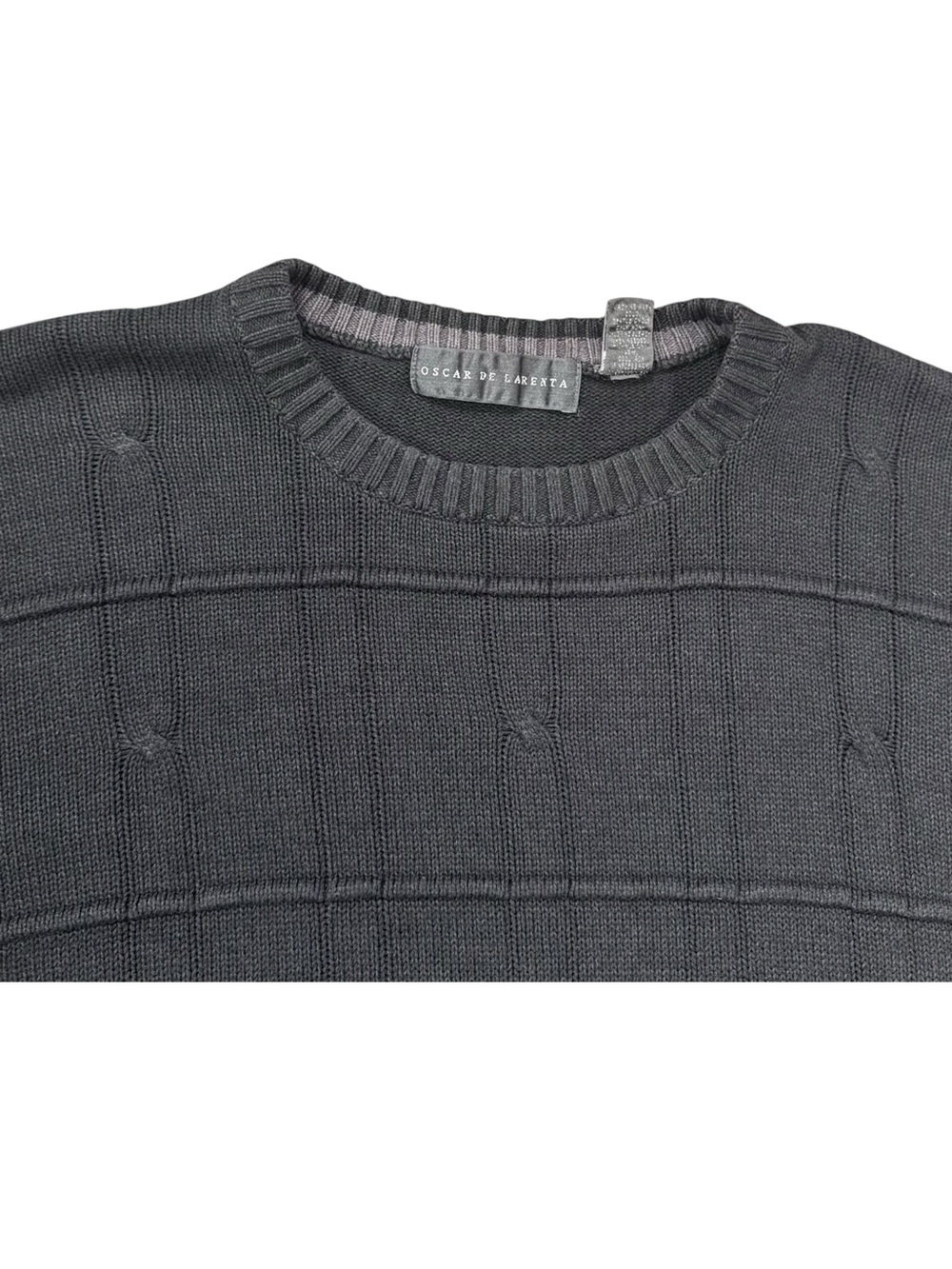 Oscar De La Renta Men’s Size XL Cable Grid Knit Grandpa Sweater Dark Gray Preppy - Picture 6 of 13